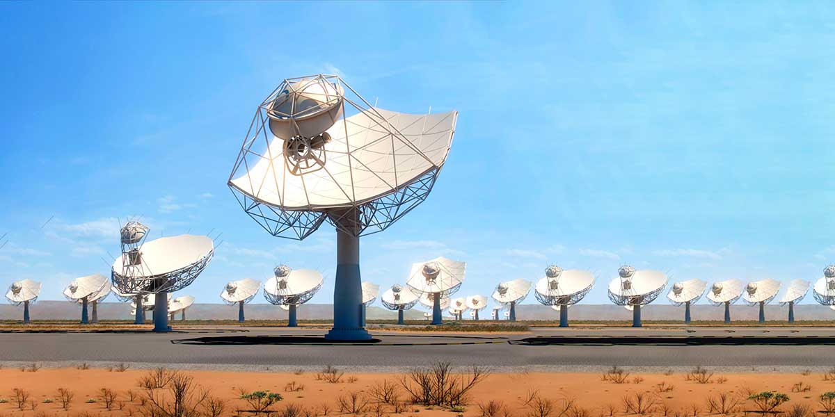 Vue d’artiste des antennes de SKA-MID